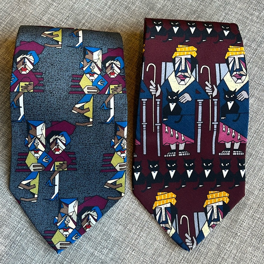 2 James Vann 100% Silk Art Deco Artist Style Neck Ties Cats